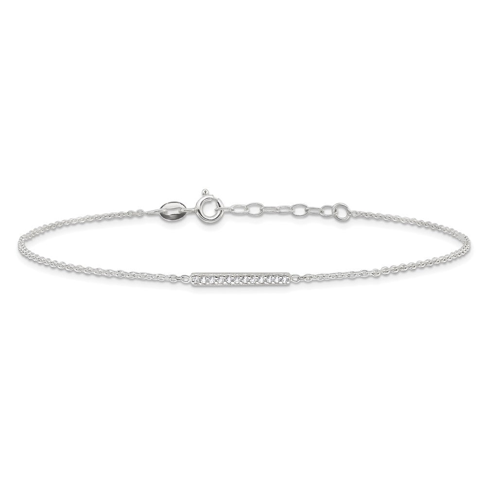 Sterling Silver CZ Bar 10 inch Plus 1 inch Extender - Total 11 inch Anklet