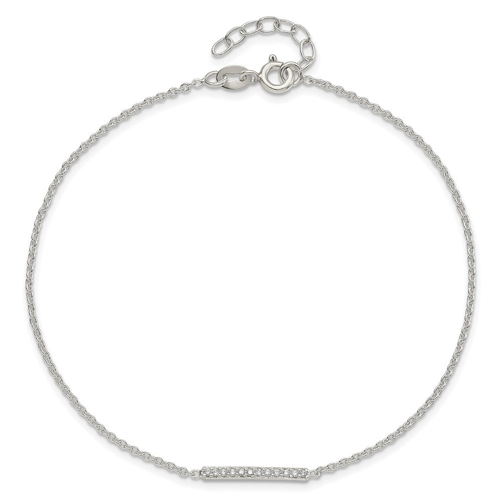 Sterling Silver CZ Bar 10 inch Plus 1 inch Extender - Total 11 inch Anklet