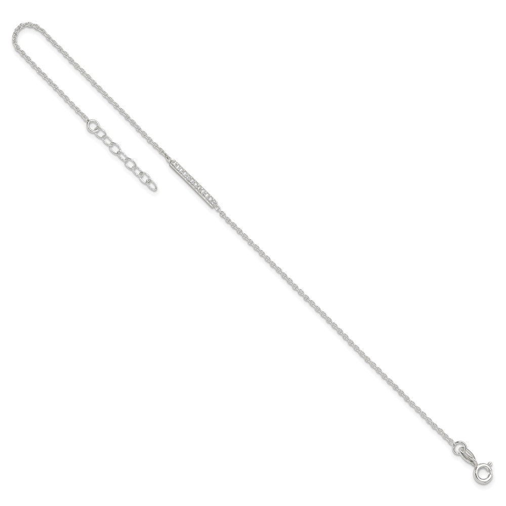 Sterling Silver CZ Bar 9 inch Plus 1 inch Extender - Total 10 inch Anklet