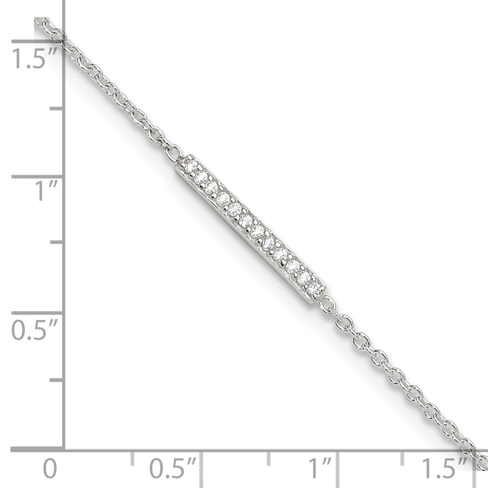 Sterling Silver CZ Bar 9 inch Plus 1 inch Extender - Total 10 inch Anklet