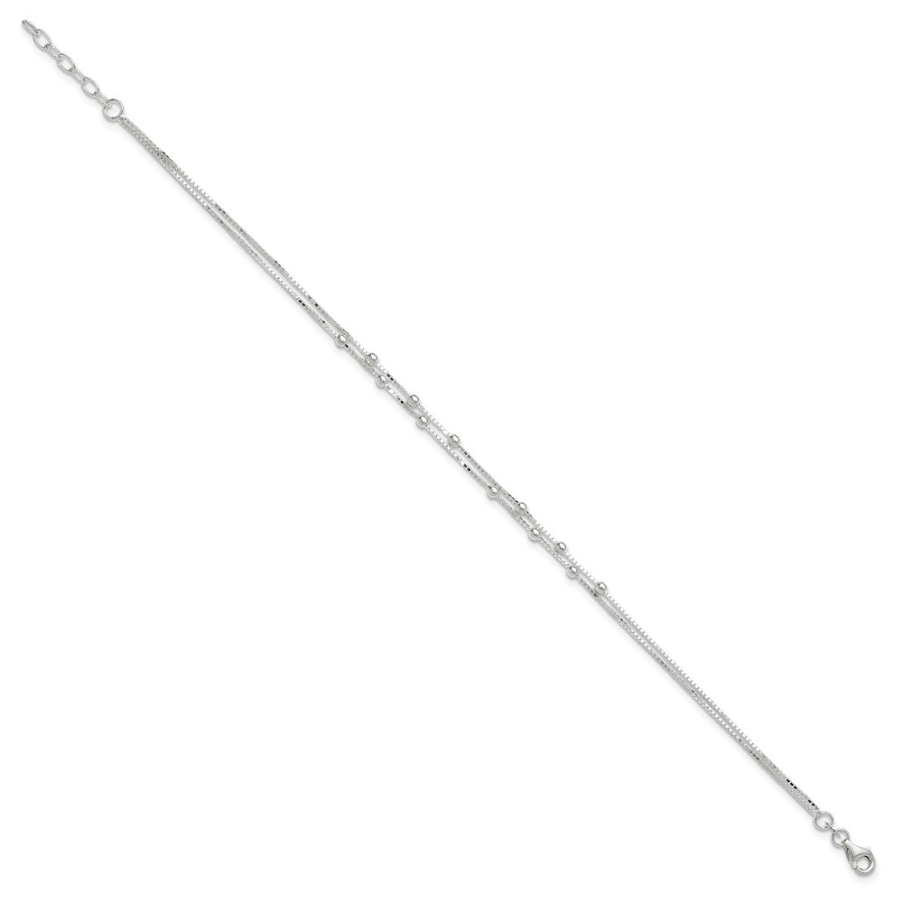 Sterling Silver Beaded 2-strand 10 inch Plus 1 inch Extender - Total 11 inch Anklet