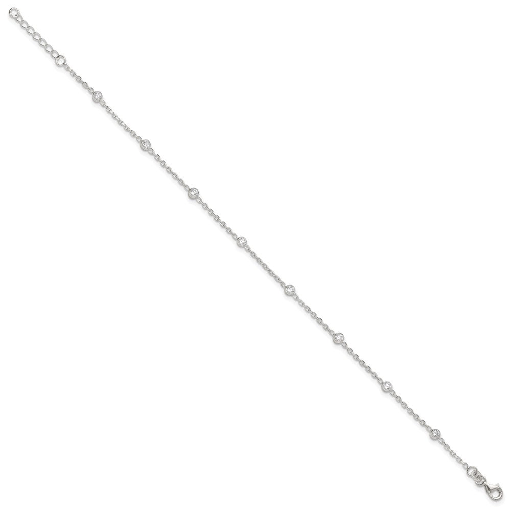 Sterling Silver Bezel CZ 8-Station 8.75 inch Plus 1 inch extender - Total 9.75 inch Anklet