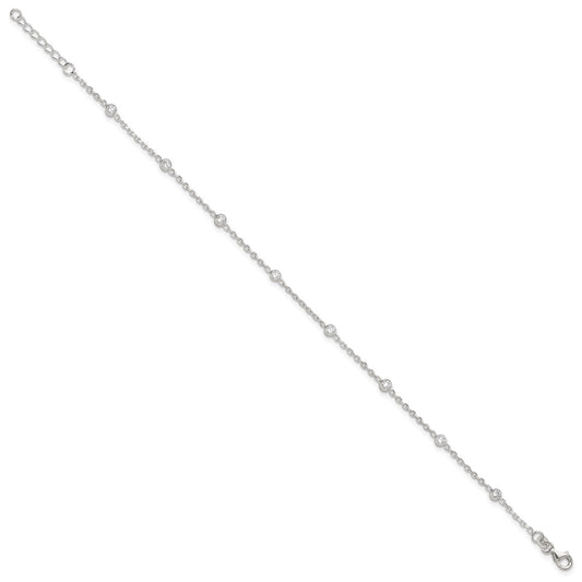 Sterling Silver Bezel CZ 8-Station 8.75 inch Plus 1 inch extender - Total 9.75 inch Anklet