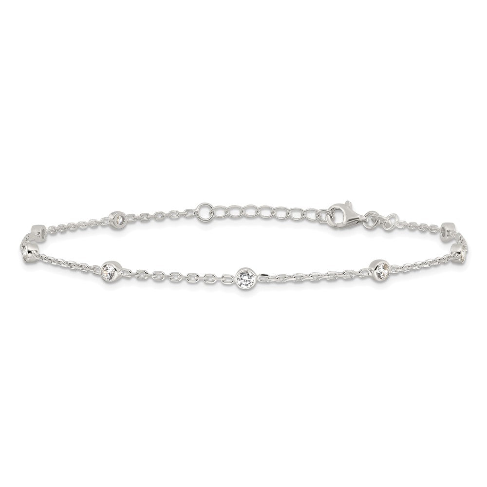 Sterling Silver Bezel CZ 8-Station 8.75 inch Plus 1 inch extender - Total 9.75 inch Anklet