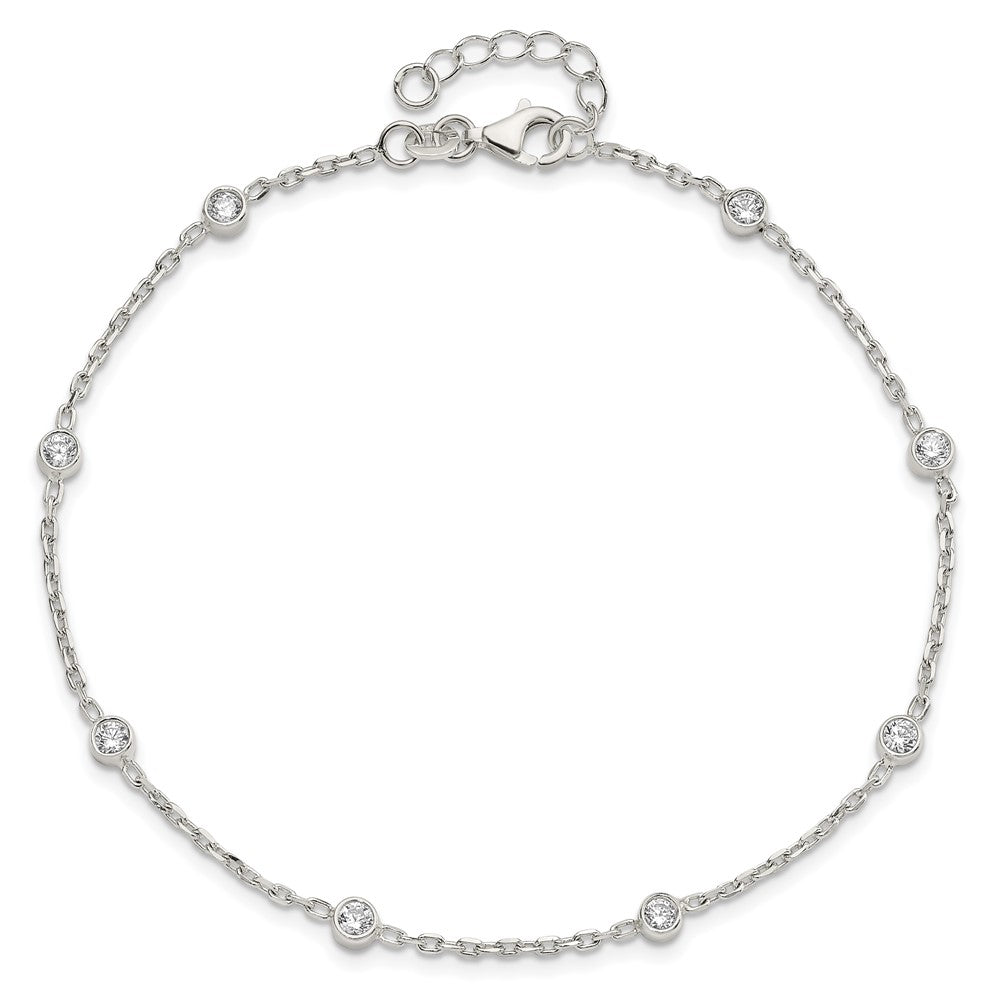Sterling Silver Bezel CZ 8-Station 8.75 inch Plus 1 inch extender - Total 9.75 inch Anklet