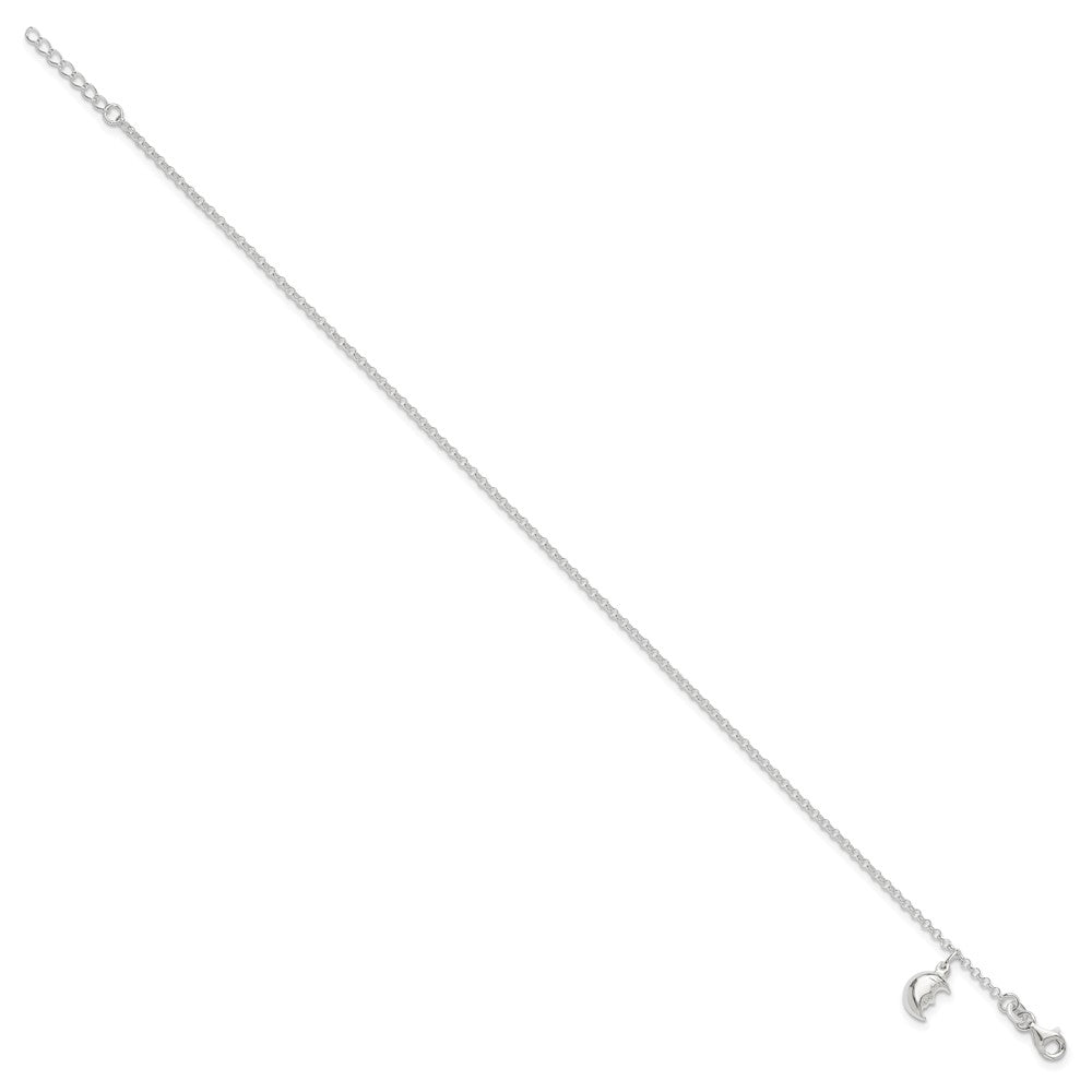 Sterling Silver Moon Charm 10 inch Plus 1 inch Extender - Total 11 inch Anklet