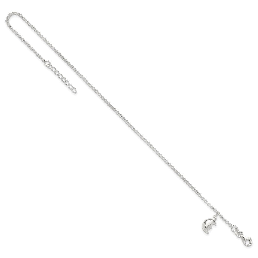 Sterling Silver Moon Charm 10 inch Plus 1 inch Extender - Total 11 inch Anklet