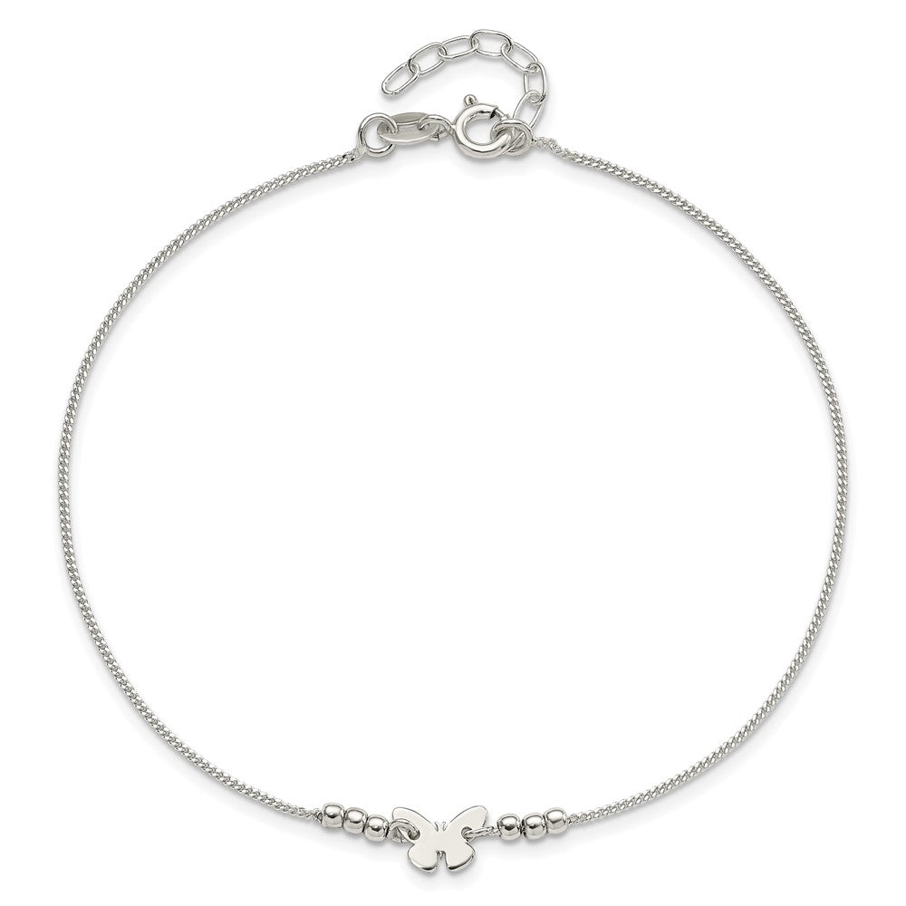 Sterling Silver Butterfly 9 inch Plus 1 inch Extender - Total 10 inch Anklet