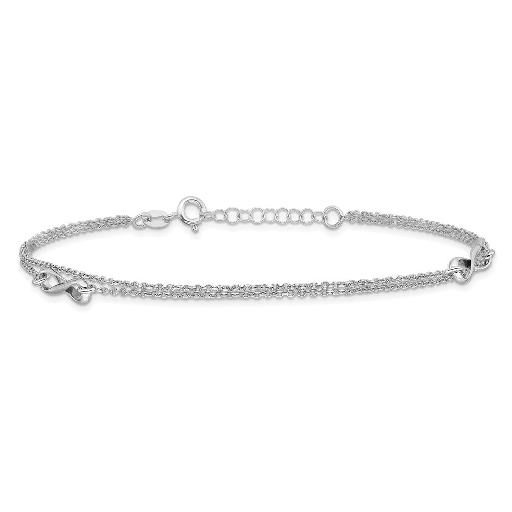 Sterling Silver Rhodium-plated 2-Strand Infinity 9 inch Plus 1 inch Extender - Total 10 inch Anklet