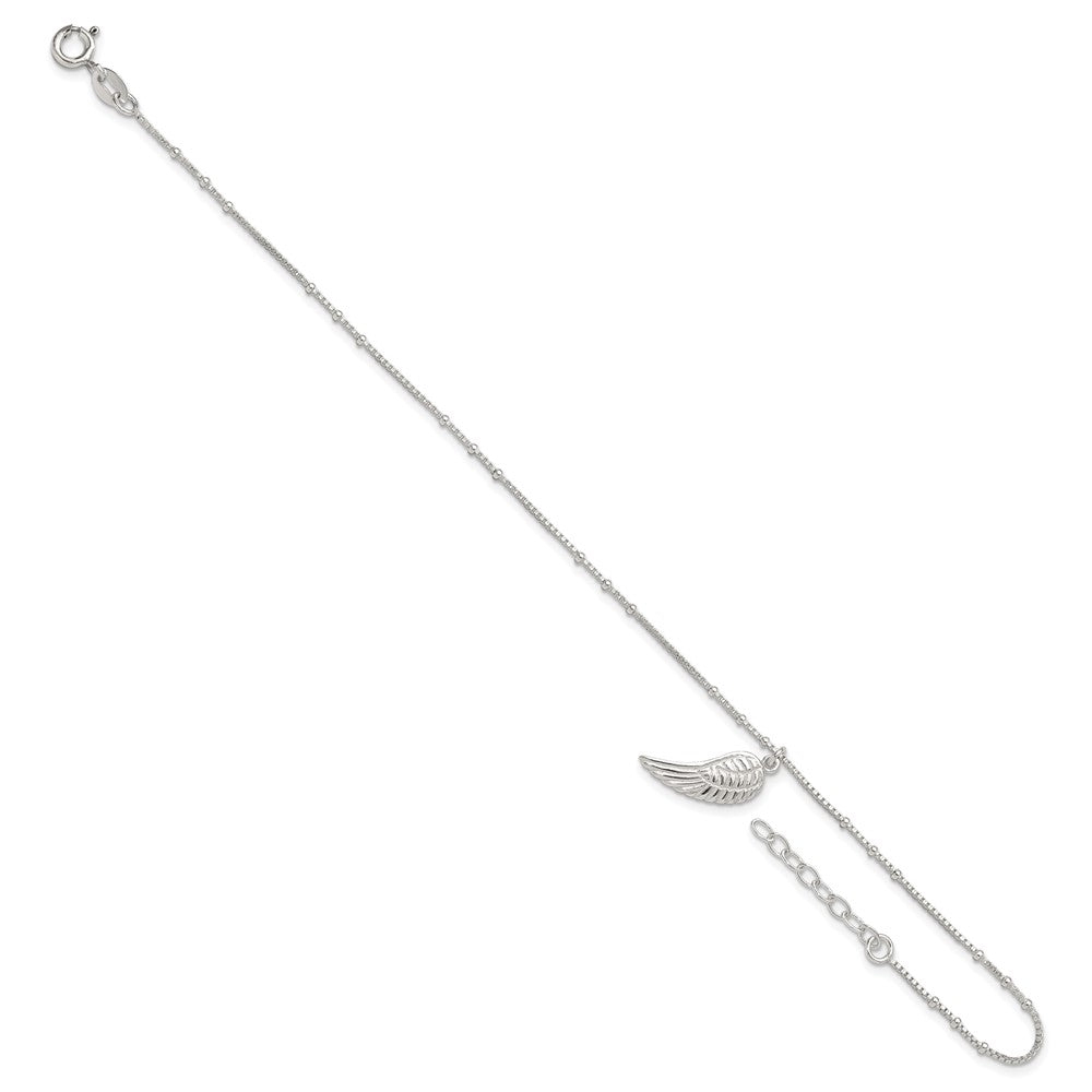 Sterling Silver Wing Charm 9 inch Plus 1 inch Extender - Total 10 inch Anklet