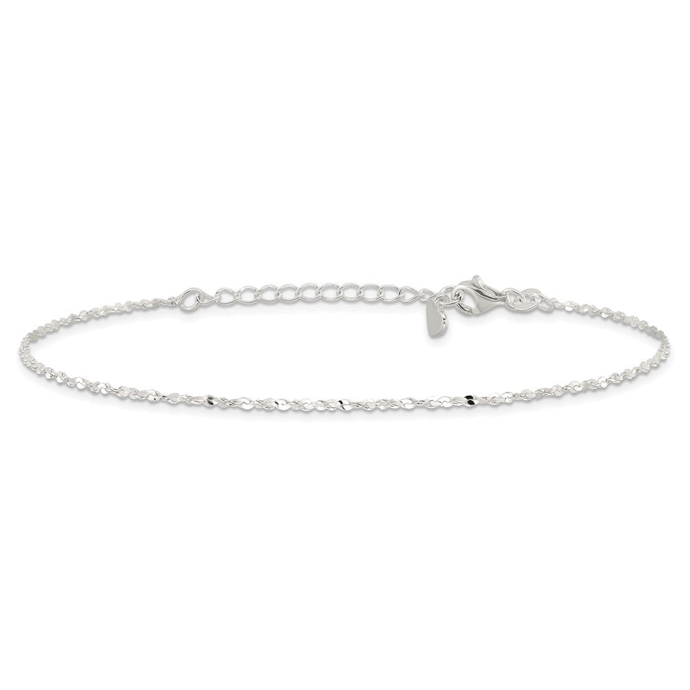 Sterling Silver Twisted Serpentine Chain 9 inch Plus 1.5 inch Extender - Total 10.5 inch Anklet