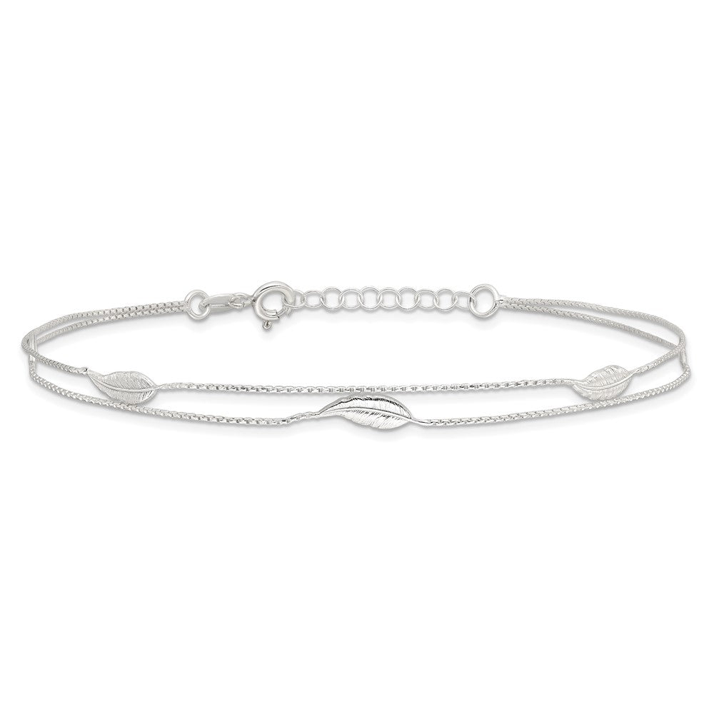 Sterling Silver 2-Strand Feathers 10 inch Plus 1 inch Extender - Total 11 inch Anklet