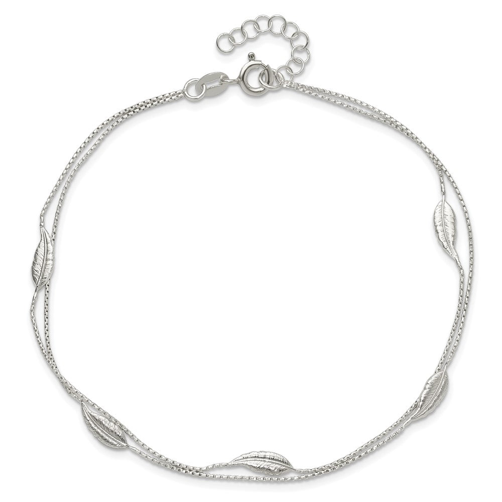 Sterling Silver 2-Strand Feathers 9 inch Plus 1 inch Extender - Total 10 inch Anklet