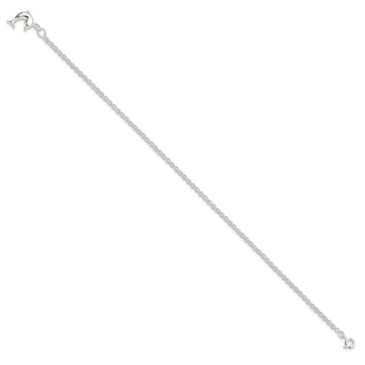 Sterling Silver 10inch Hollow Polished 3-D Dolphin Anklet