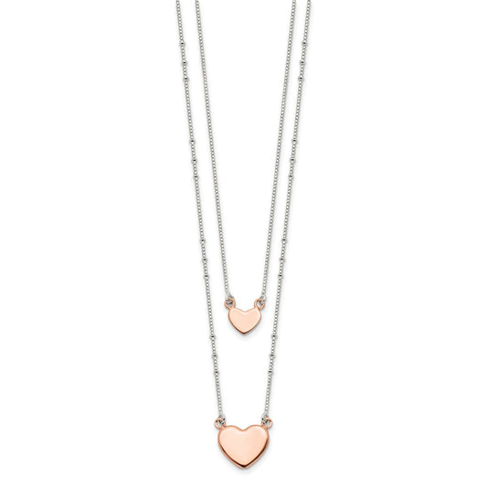 Sterling Silver Rose-tone 2-Strand Heart Dangle 18 inch Necklace