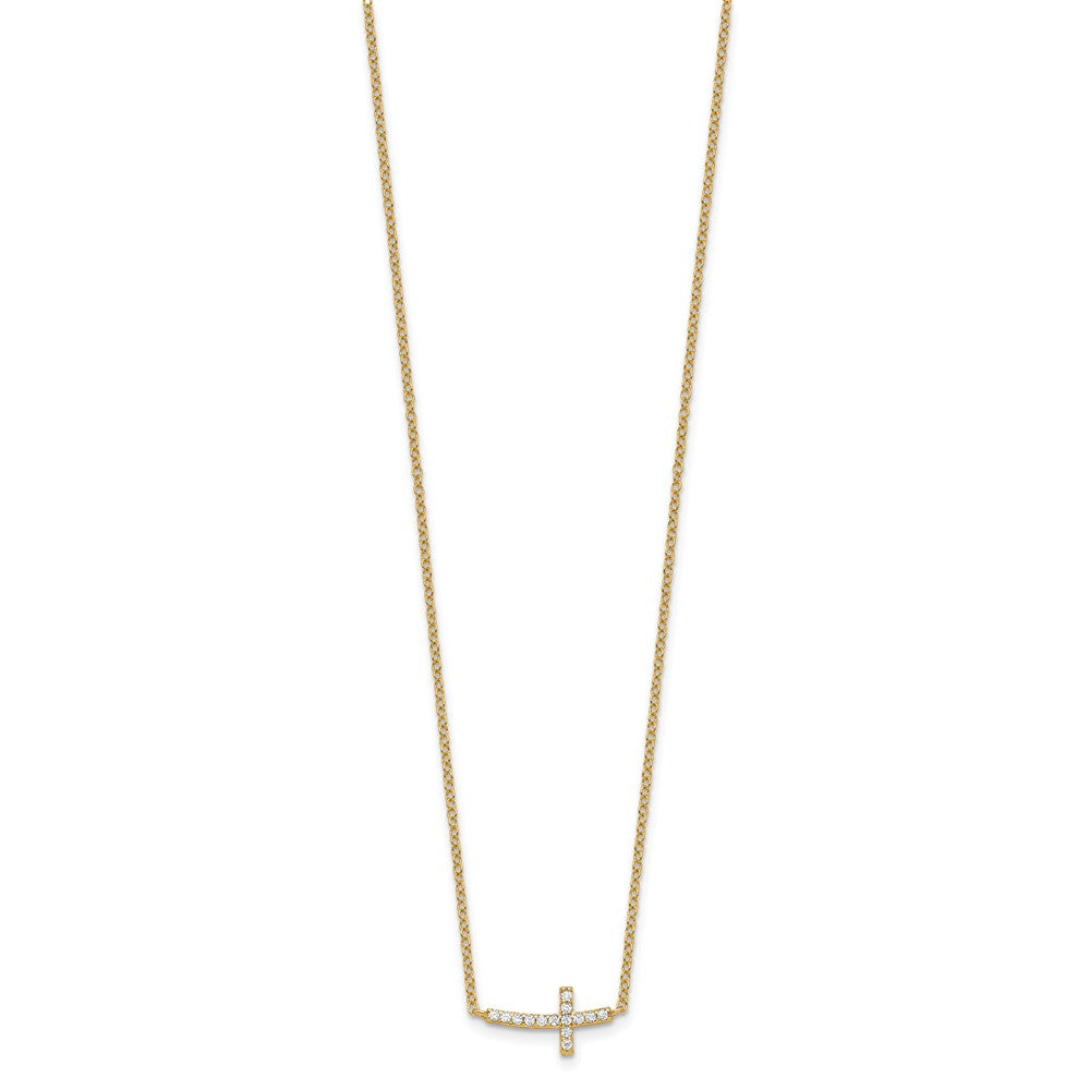Affordable Expressions Sterling Silver Gold-tone CZ Sideways Cross 16 Inch w/2 inch extension Necklace