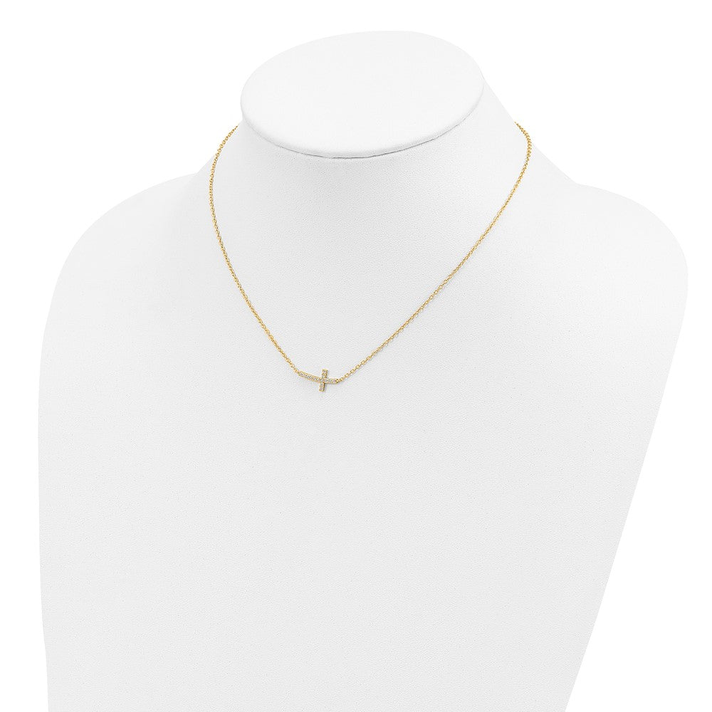 Affordable Expressions Sterling Silver Gold-tone CZ Sideways Cross 16 Inch w/2 inch extension Necklace