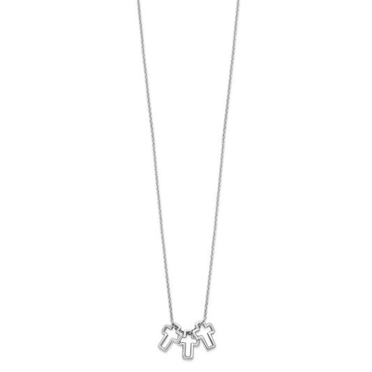 Sterling Silver Rhodium-plated 18in 3-Cross Necklace