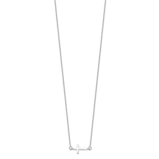 Sterling Silver Rhodium-plated w/ 2in ext. Sideways Cross Necklace