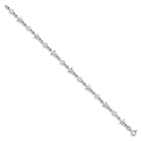 Sterling Silver Rhodium-Plated Star and Heart Bracelet