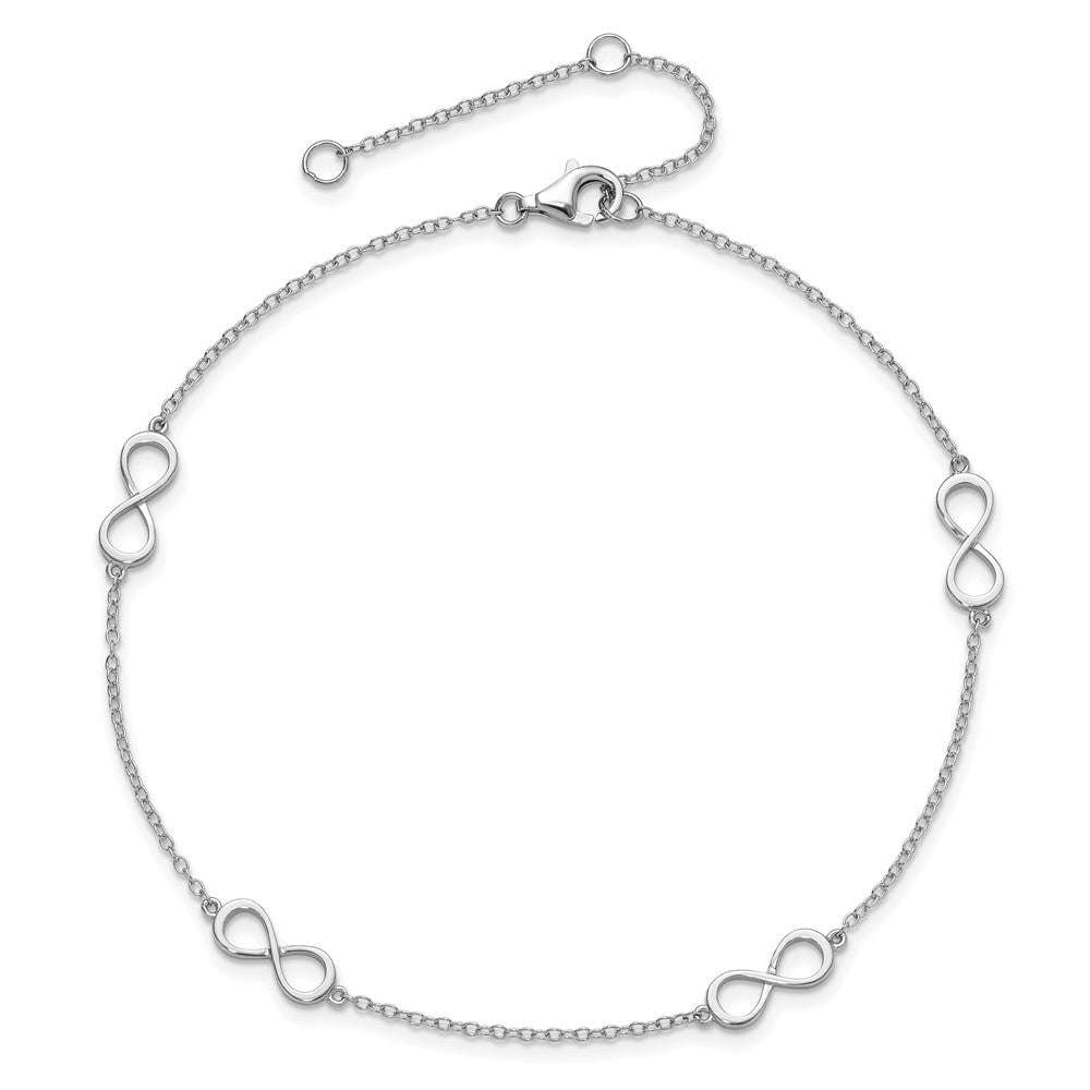 Sterling Silver Rhodium-plated Infinity 9 inch Plus 2 inch extender - Total 11 inch Anklet