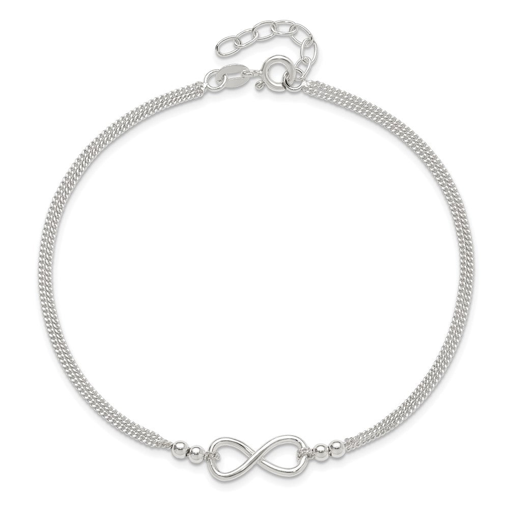 Sterling Silver 2-Strand Infinity 10 inch Plus 1 inch Extender - Total 11 inch Anklet
