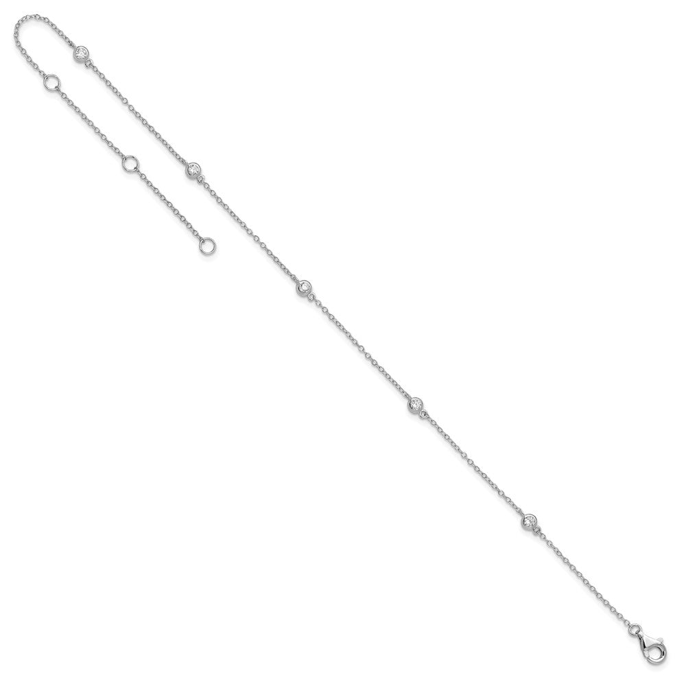 Sterling Silver Rhodium-plated Bezel CZ 5-Station 9 inch Plus 2 inch Extender - Total 11 inch Anklet