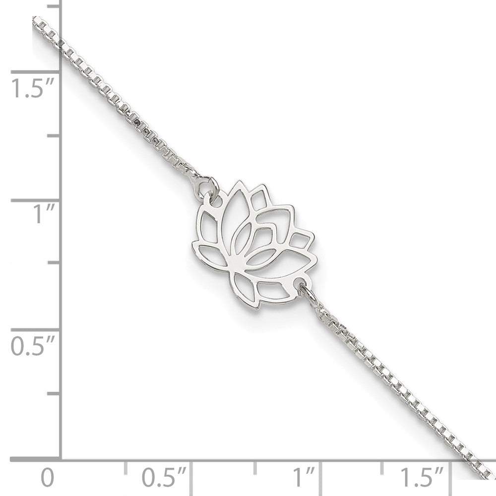 Sterling Silver Lotus with Blue Fabric Tassel 9 inch Plus 1 inch Extender - Total 10 inch Anklet