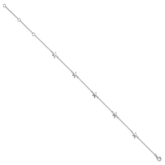 Sterling Silver Rhodium-plated Starfish 10 inch Plus 2 inch Extender - Total 12 inch Anklet