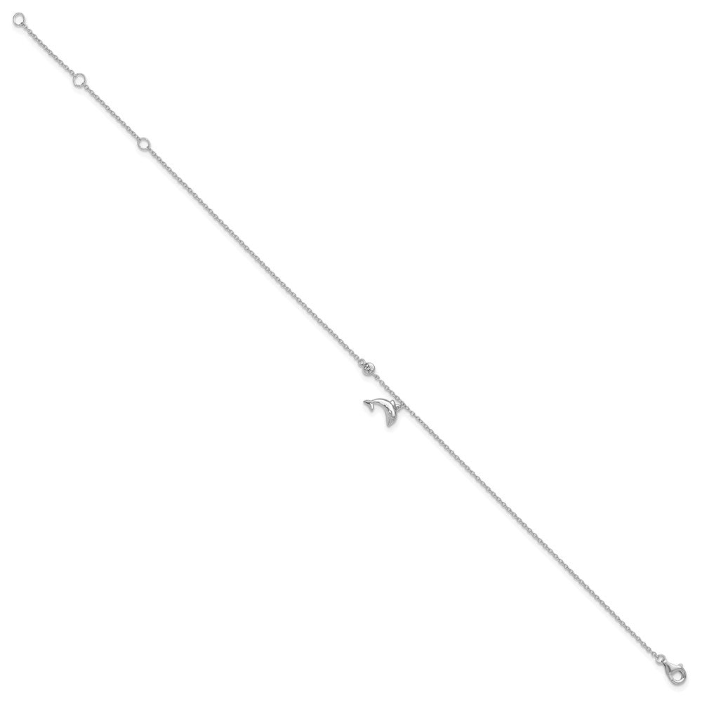 Sterling Silver Rhodium-plated CZ Dolphin 9 inch Plus 2 inch Extender - Total 11 inch Anklet