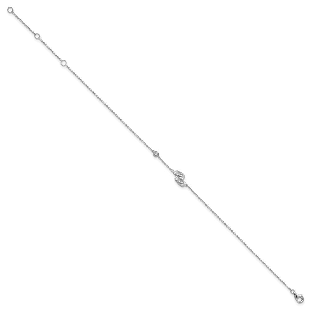 Sterling Silver Rhodium-plated CZ Flip Flops 9 inch Plus 2 inch Extender - Total 11 inch Anklet