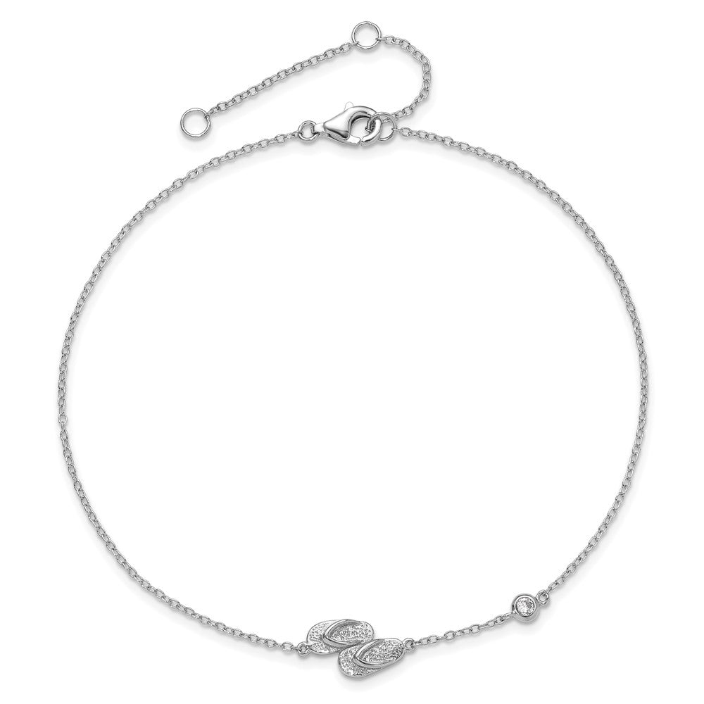 Sterling Silver Rhodium-plated CZ Flip Flops 9 inch Plus 2 inch Extender - Total 11 inch Anklet