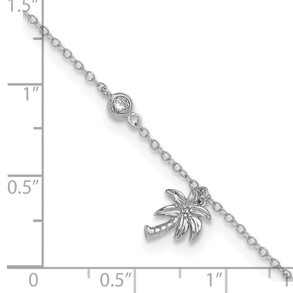 Sterling Silver Rhodium-plated CZ / Palm Tree 9 inch Plus 1 inch Extender - Total 10 inch Anklet