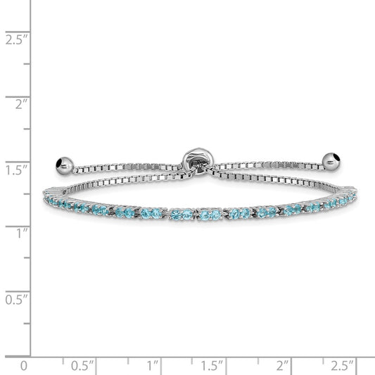 Sterling Silver Rhodium-plated December Blue CZ Adjustable Bracelet