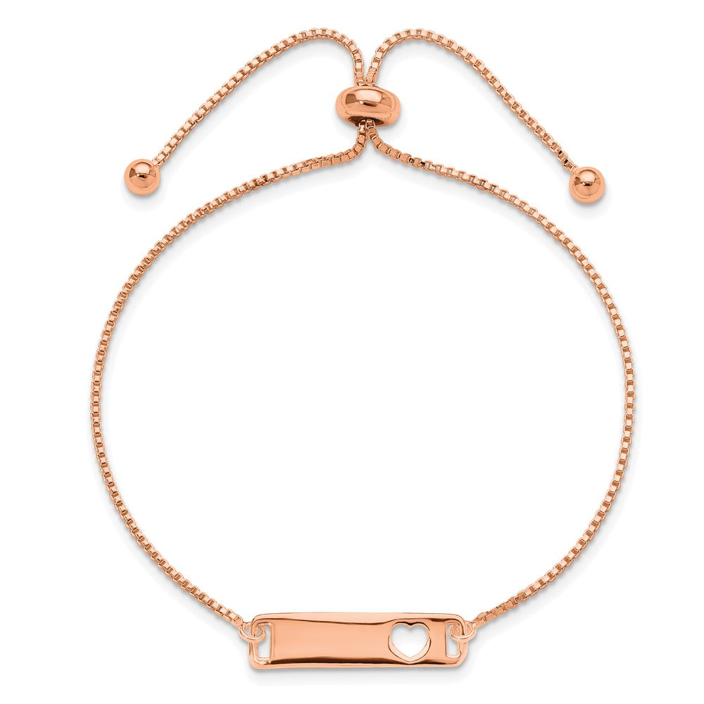 Sterling Silver Rose Gold-tone Polished Bar w/ Heart Adjustable Bracelet