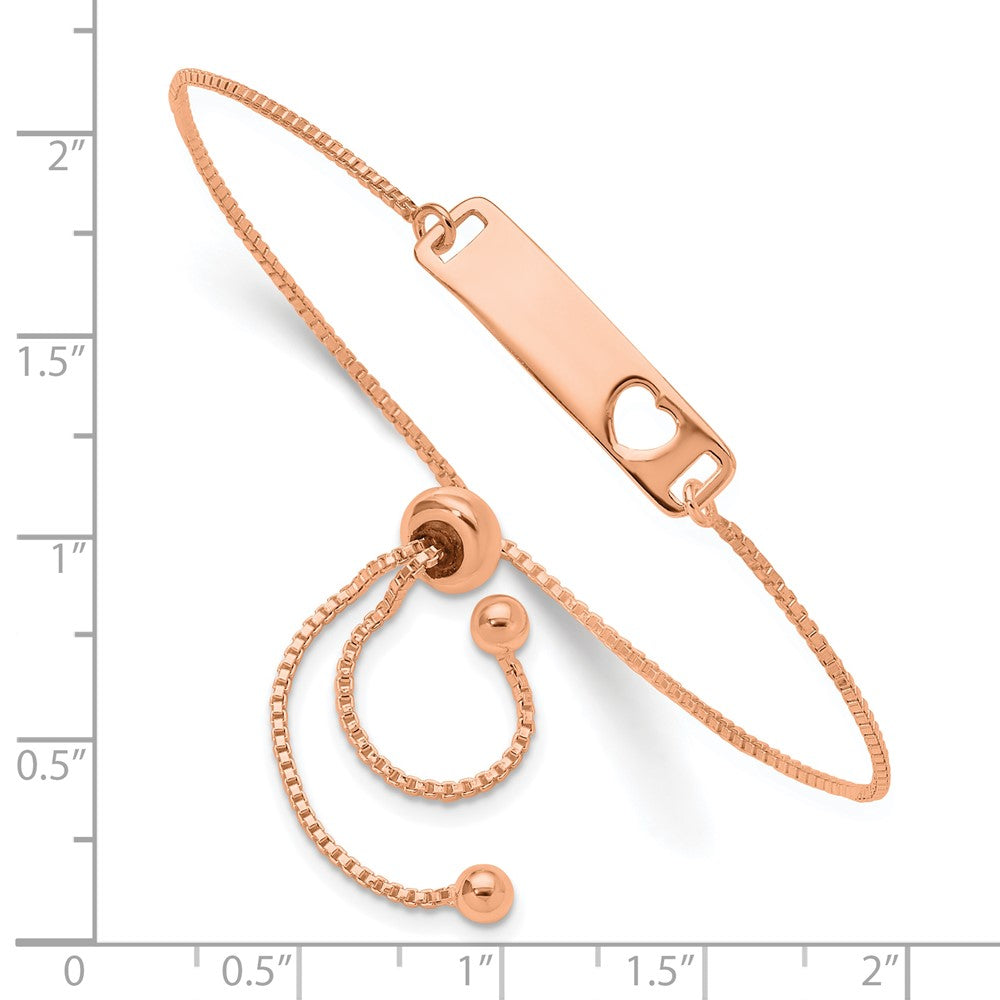 Sterling Silver Rose Gold-tone Polished Bar w/ Heart Adjustable Bracelet