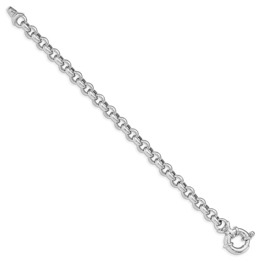 Sterling Silver Rhodium-plated Polished 7.4mm Rolo Link 7.5 inch Bracelet