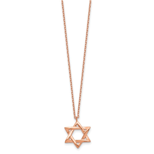 Sterling Silver Rose-tone Star of David 16.5 inch Necklace with 1 inch extension
