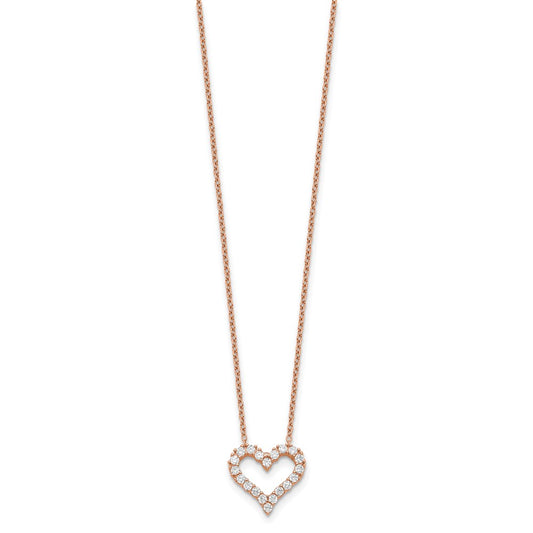 Sterling Silver Rose gold-plated CZ Heart w/ 2in ext. Necklace