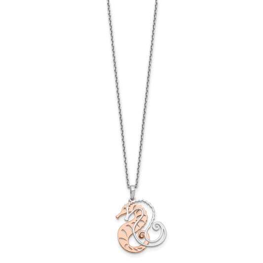 Sterling Silver Rose-tone Seahorse 2-Piece Movable 16 inch with 2 inch Extension Necklace