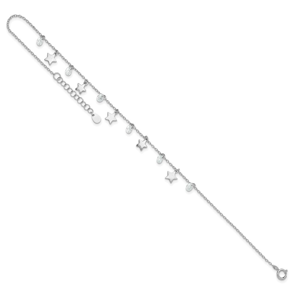 Sterling Silver Rhodium-plated Stars and CZ 9 inch Plus 1 inch Extender - Total 10 inch Anklet