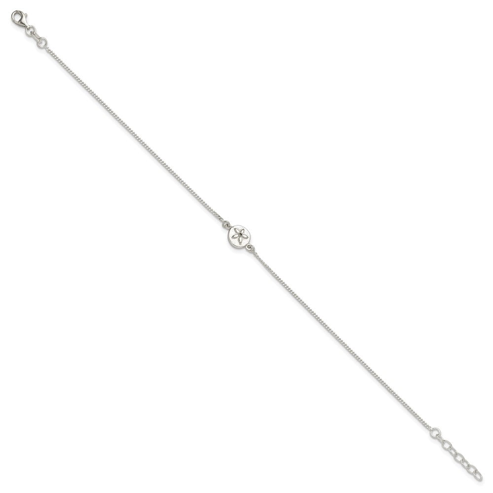 Sterling Silver CZ Sand Dollar 9 inch Plus 1 inch Extender - Total 10 inch Anklet