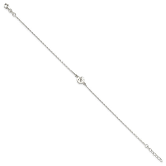 Sterling Silver CZ Sand Dollar 9 inch Plus 1 inch Extender - Total 10 inch Anklet