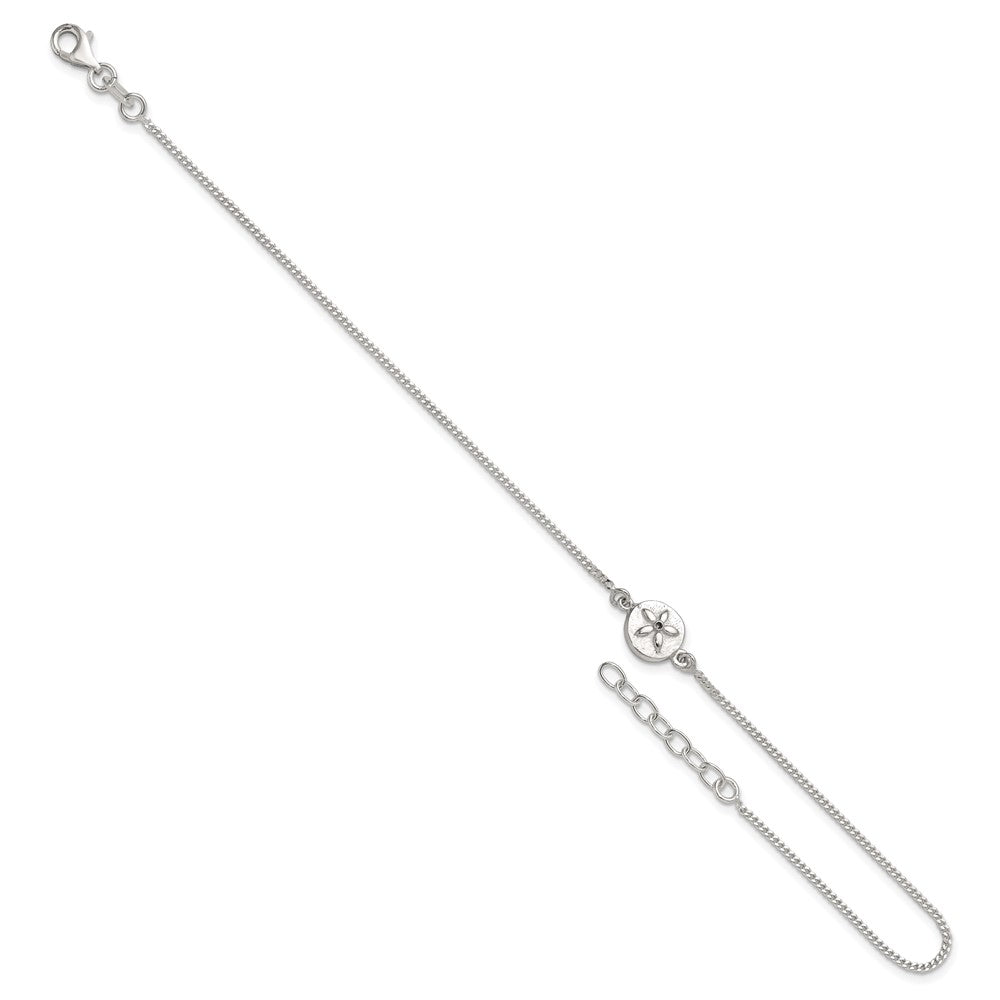 Sterling Silver CZ Sand Dollar 9 inch Plus 1 inch Extender - Total 10 inch Anklet