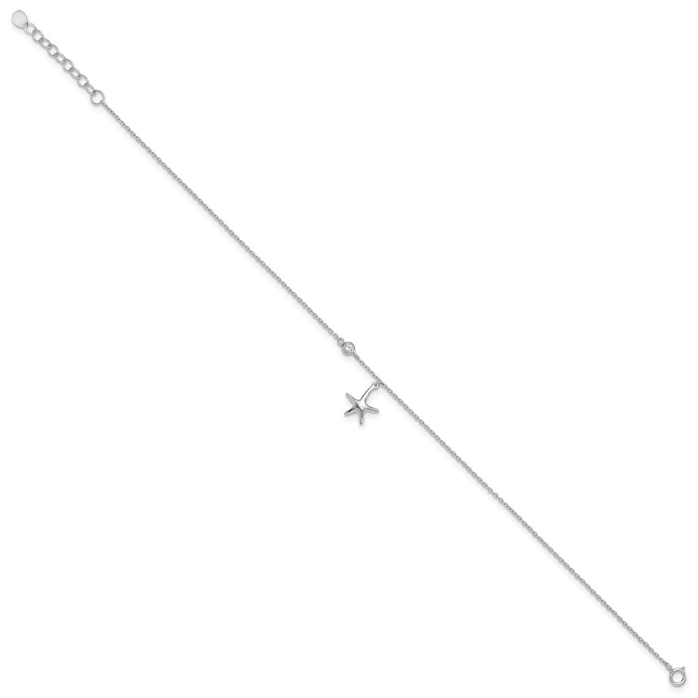 Sterling Silver Rhodium-plated CZ Starfish 9 inch Plus 1 inch Extender - Total 10 inch Anklet