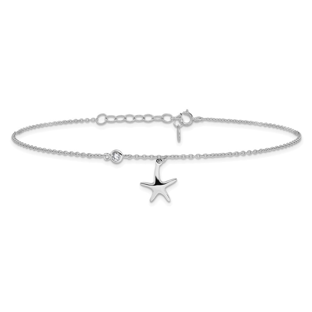 Sterling Silver Rhodium-plated CZ Starfish 9 inch Plus 1 inch Extender - Total 10 inch Anklet