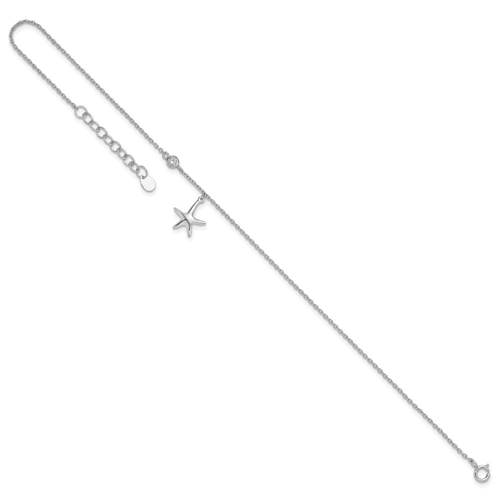 Sterling Silver Rhodium-plated CZ Starfish 9 inch Plus 1 inch Extender - Total 10 inch Anklet