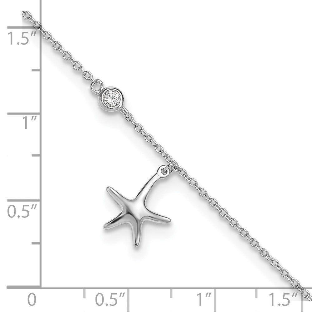 Sterling Silver Rhodium-plated CZ Starfish 9 inch Plus 1 inch Extender - Total 10 inch Anklet
