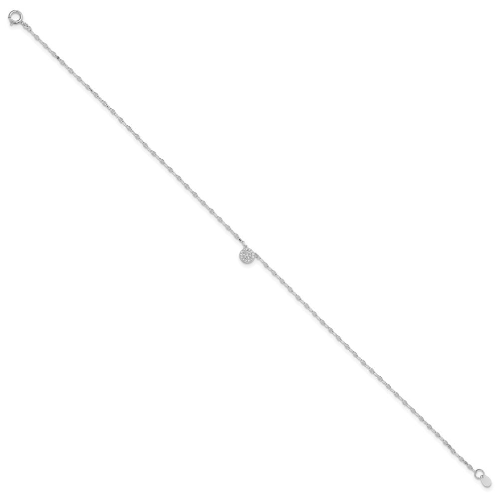 Sterling Silver Rhodium-plated Polished CZ Anklet