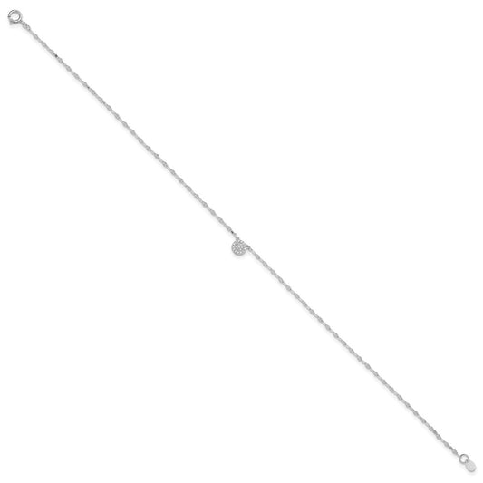 Sterling Silver Rhodium-plated Polished CZ Anklet